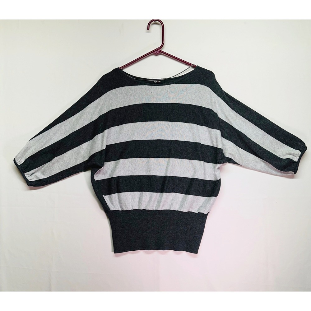 Style & Co Dolman Sleeve Knit Charcoal Gray Striped Batwing Sweater Womens Large